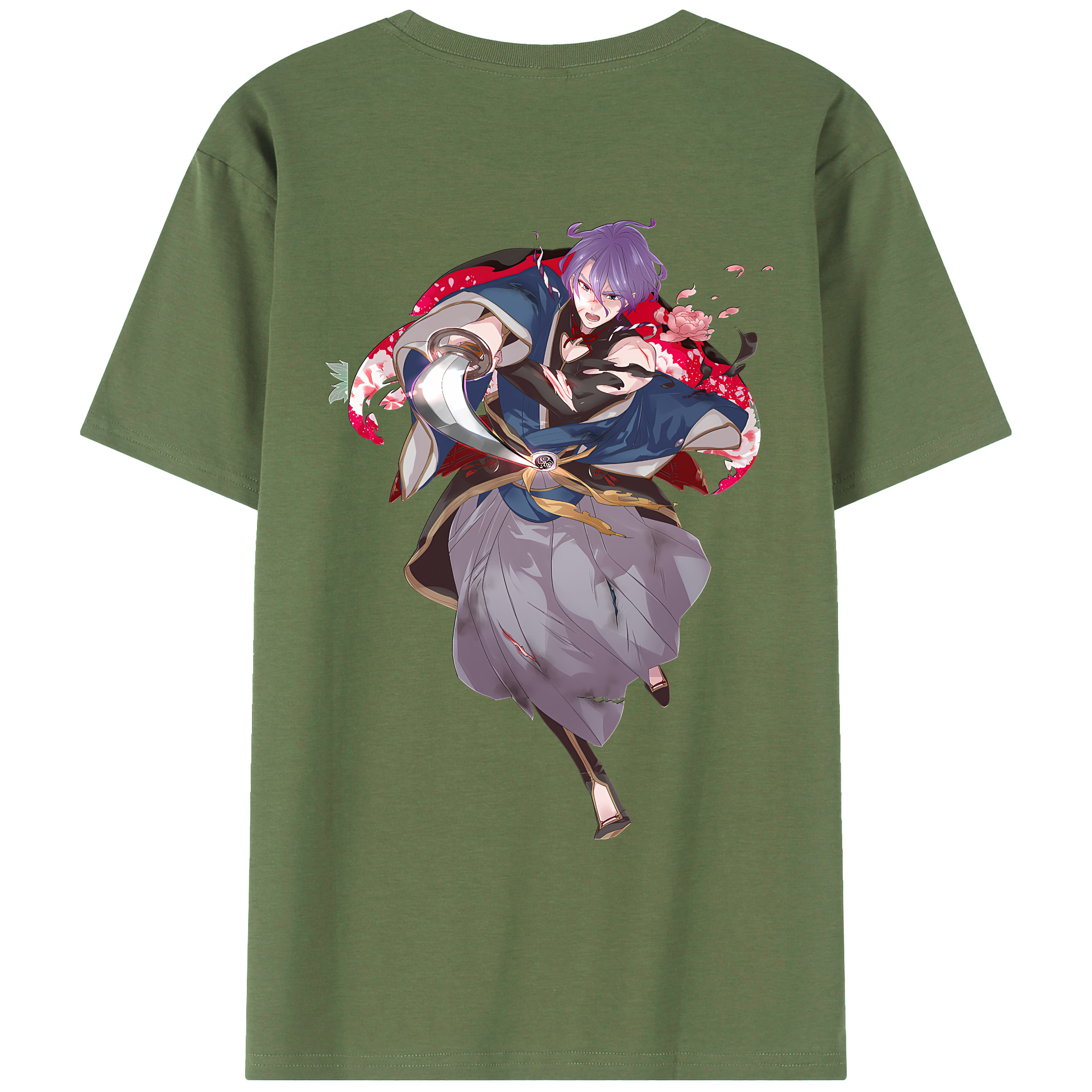 （画像用） 刀剣乱舞 Touken Ranbu 綿100％ メンズ半袖Tシャツ（バックプリント） 通気性